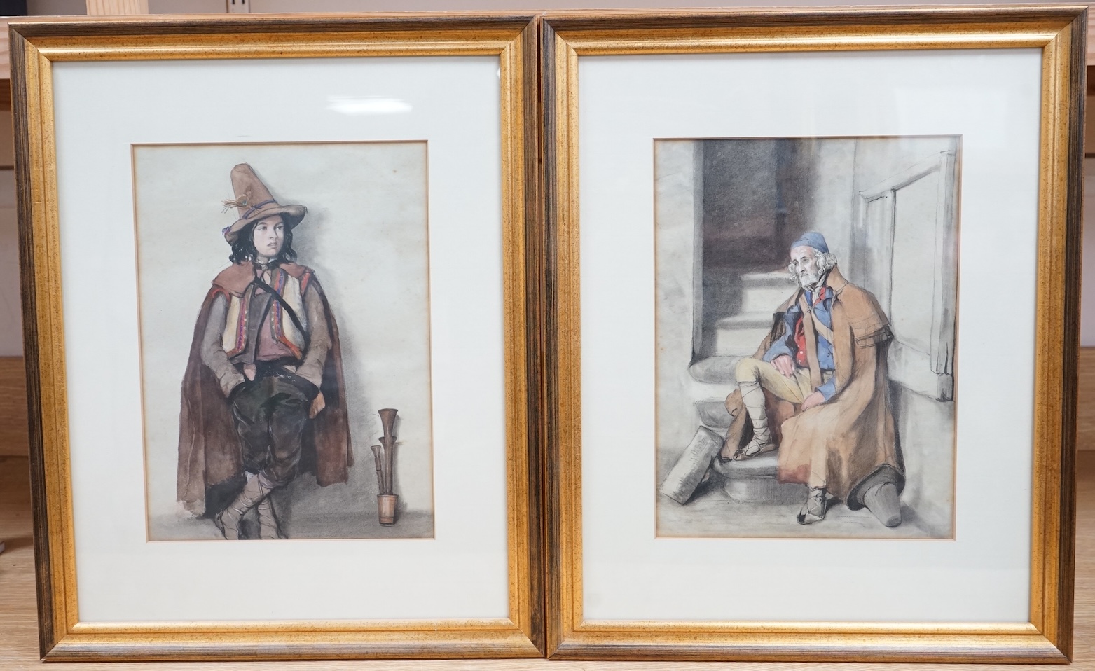 Late 19th century Italian School, Study of an elderly soldier and one other, unsigned, pair of watercolours, 28 x 21cm